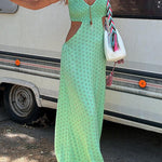 Halter V Neck Cut Out Printed Maxi Dress