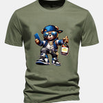 Regular Fit Hip Hop Bear Print Cotton T-Shirt