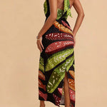 Margovil Halter Neck Backless Fish Print Maxi Dress