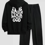 Slogan Back Print Relax Fit Hoodie & Straight Leg Corduroy Pants