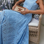 Margovil Lace Hollow Out Crewneck Crop Tank Top High Waist Maxi Swing Skirt Set