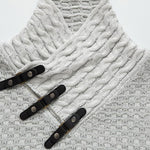 Leather Buckle Knitted Jacquard Turtleneck Sweater