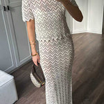 High Rise Zigzag Patterned Side Slit Maxi Skirt