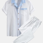 Textured Contrast Cuban Shirt & Straight Leg Pants