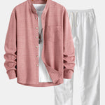 Long Sleeve Stand Collar Shirt & Straight Leg Linen Pants