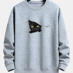 Zipper Black Cat Print Relax Fit Sweatshirt