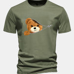 Regular Fit Zipper Bear Print Cotton T-Shirt