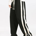 Relax Fit Color Block Polo Collar Sweatshirt & Slit Hem Stripe Pants