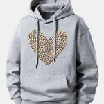 Leopard Heart Print Relax Fit Hoodie
