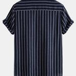 Cotton Blend Striped Stand Collar Shirt
