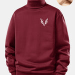 Head Deer Print Teddy Fleece Lined Turtle Neck Sweatshirt