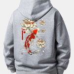 Lotus Carp Print Relax Fit Hoodie