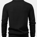 Long Sleeve Wave Jacquard V Neck Knit Polo Shirt