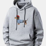 Dachshund Wearing Striped Sweater Print Relax Fit Hoodie
