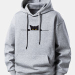 Black Cat Print Relax Fit Hoodie