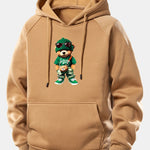 Trendy Bear Print Drawstring Hoodie