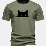 Regular Fit Black Cat Print Cotton T-Shirt
