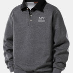 NY Brooklyn Print Contrast Polo Collar Sweatshirt