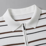 Stripe Waffle Zipper Knit Polo
