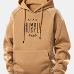 Stay Humble Hustle Hard Print Drawstring Hoodie