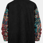 Ethnic Geometric Jacquard Patchwork Corduroy Shirt & Straight Leg Corduroy Pants