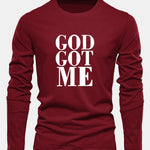 Long Sleeve God Got Me Print Cotton T-Shirt