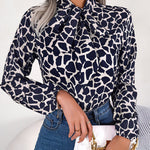 Bishop Sleeve Long Sleeves Bow-Embellished Elasticity Tied Mock Neck Blouses&Shirts Tops