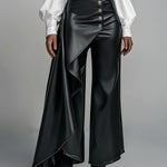 High Waisted Wide Leg Buttoned Pleated Solid Color Split-Joint Zipper Pants Trousers
