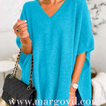 Chicest V Neck Loose Fit Solid Poncho Sweater