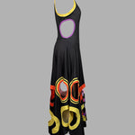 A-Line High Waisted Contrast Color Hollow Round-Neck Maxi Dresses