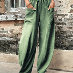 Loose Plus Size Elasticity Pockets Solid Color Pants