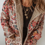 Beige Vintage Paisley Floral Printed Sherpa Lined Hooded Jacket