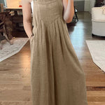 Cotton and linen loose casual one-piece wide-leg overalls