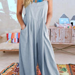Solid Loose Casual Wide Leg Insert pocket Jumpsuit