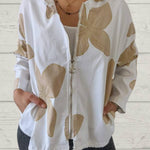 White Jacket with Brown Petals Print