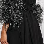 Elegant Simple Black And White Feather Long Sleeve Party Dress