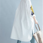 White Asymmetric Printed Split-Side Long Sleeves Shirt Dress