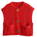 Pocket Sleeveless Cropped Knitted Cardigan Vest