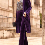 LUXE LADY VELVET LONG SLEEVE OPEN FRONT DRAPE MIDI KIMONO