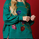 Christmas Lights Sequin Slit Pullover Sweatshirt