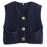 Pocket Sleeveless Cropped Knitted Cardigan Vest