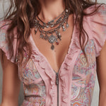 Vintage-style Printed Chiffon Blouse With Ruffles