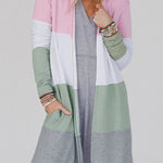 Multicolor Color Block Casual Pocketed Duster Cardigan