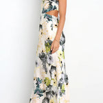 Garden Party Floral Satin Cut Out Back Lace-up Maxi Dress