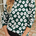 Mock Neck Floral Print Knitted Sweater Color Block Light Weight Sweater