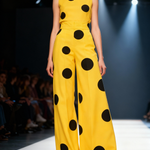 Elasticated Waist High Waisted Contrast Color Pockets Polka-Dot Split-Joint Pants