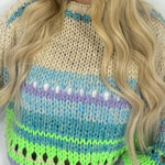 Rainbow Mood Multicolor Round Neck Hollow Long Sleeve Knitted Sweater