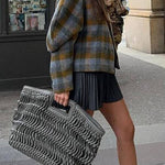 Check Puff Sleeve Woolen Coat