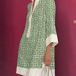 Long Sleeves Three-Quarter Sleeves Buttoned Printed Lapel Mini Dresses Shirt Dress