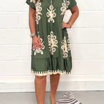 Vintage Print Round Neck Dress